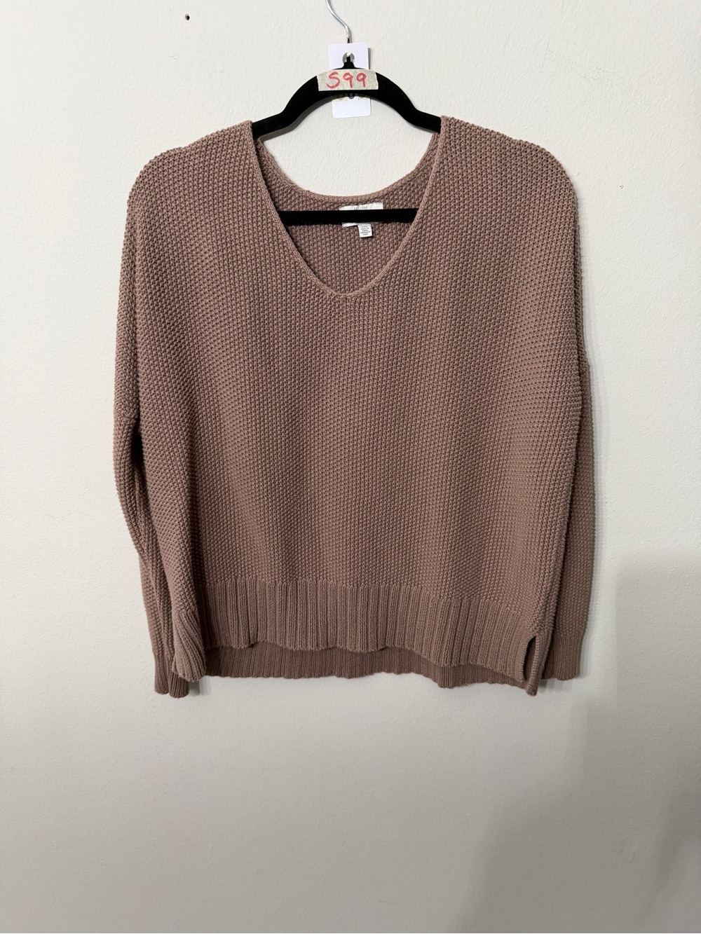 Women’s Lucky Brand Brown V-Neck Chunky Knit Pullover Sweater Large